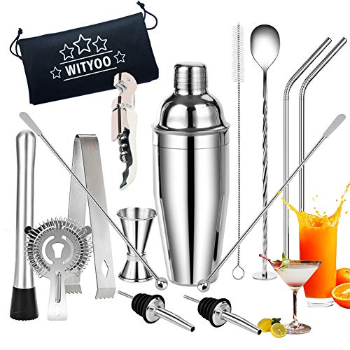 Juego para Cócteles–710 ml Martini Shaker con set de cócteles accesorios–15 Piezas de Herramientas Profesionales de Acero Inoxidable de Barra–Mejor Regalo para Principiantes en Casa y Barman Kits
