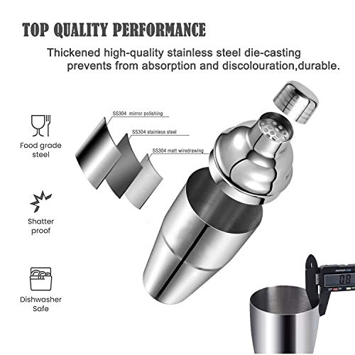 Juego para Cócteles–710 ml Martini Shaker con set de cócteles accesorios–15 Piezas de Herramientas Profesionales de Acero Inoxidable de Barra–Mejor Regalo para Principiantes en Casa y Barman Kits