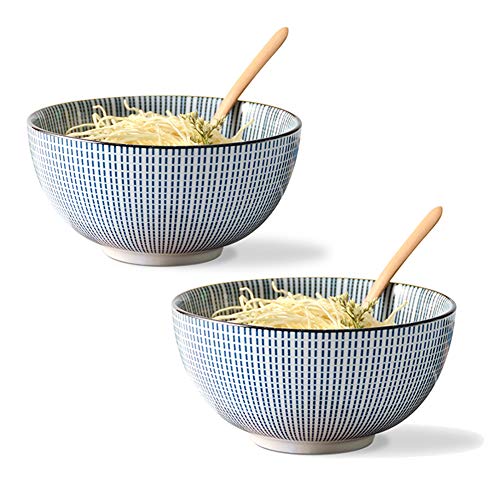 Juegos de tazones de Fideos de 2 Piezas, tazones Grandes de cerámica Japonesa para Ramen, para Ensalada, tazones para Servir Pasta Ramen, Patrones Florales Surtidos, tazones de Fideos Profundos
