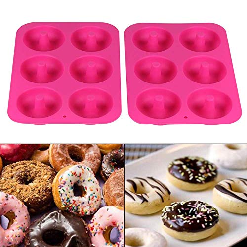 JUEYAN® 2 Piezas Moldes de Silicona para Rosquillas Bandeja Antiadherente para Hornear Rosquillas para Bizcochos, Bagels, Muffins Adecuado para Lavavajillas, Horno, Microondas, Refrigerador