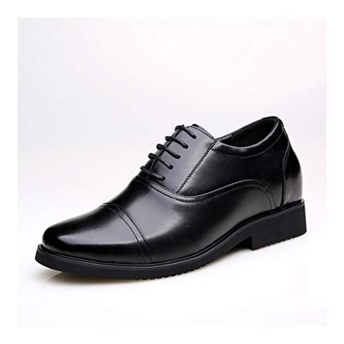 JUFENGYAO Clásico Oxford Hombres de Vestir Courtly Atan for Arriba Zapatos de Cuero Real del Dedo del pie Suela de Goma Redonda 6cm Invisible Taller Antideslizante Suela de Goma