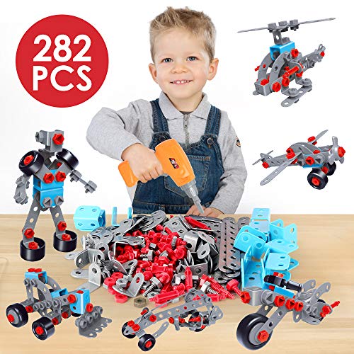 Juguete de construcción 12 en 1, 282 PCS Juegos de taladros eléctricos, ensamblaje de Rompecabezas Creativo 3D DIY Toy, Montessori Toys Mosaic Toy Gifts