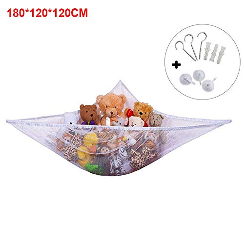 Juguete Hamaca Organizador Dormitorio Relleno Esquina Almacenaje Bebé Niños Baño Muñecas Flexible Colgante Ropa de Cama Red - Blanco, 180x120x120