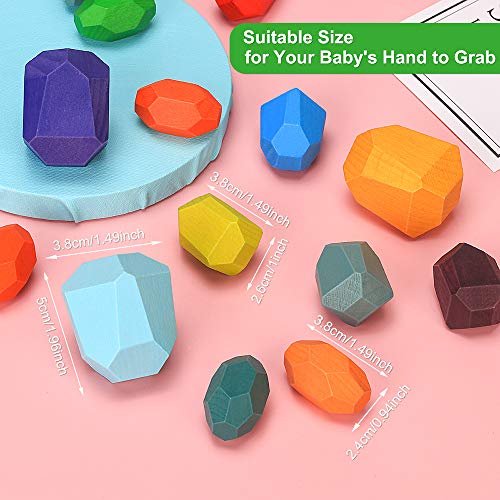 Juguetes de Apilamiento de Madera Piedras de Madera de Colores Equilibrio y Ordenar Montessori niños Juguete Educativo Bloques Construcción Madera Juego (16pcs)