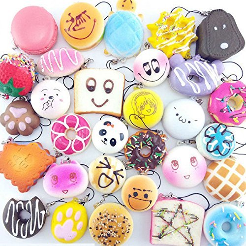 Juguetes Squishy de Hinchado Lento Paquete Surtido de 15 Squishies: Kawaii de Comida Gigante Bollo Pan Donuts Panda Suaves y Blandos Jumbo Medio y Mini - Amuletos de Móvil Llavero Correa