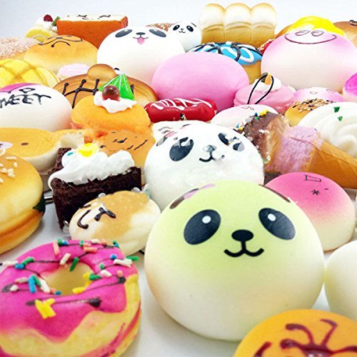 Juguetes Squishy de Hinchado Lento Paquete Surtido de 15 Squishies: Kawaii de Comida Gigante Bollo Pan Donuts Panda Suaves y Blandos Jumbo Medio y Mini - Amuletos de Móvil Llavero Correa