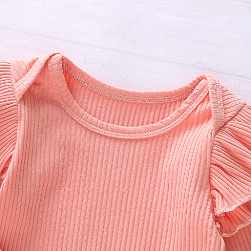 Julhold - Body para bebé con diseño de volantes de algodón sólido y pantalones florales y diadema para bebés de 0 a 18 meses