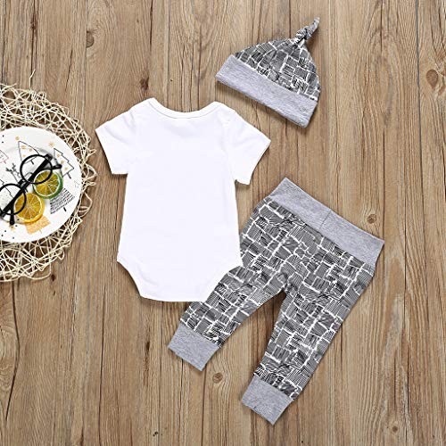 Julhold - Juego de ropa informal para recién nacido (algodón, incluye pantalones y sombrero, 3 piezas, 0-18 meses) Blanco blanco 6-12 Meses