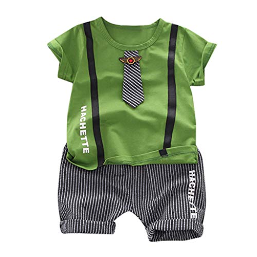 Julhold Kids Baby Boy Fashion Leisure Gentleman - Camiseta de algodón y pantalones cortos de rayas Verde verde 18-24 Meses