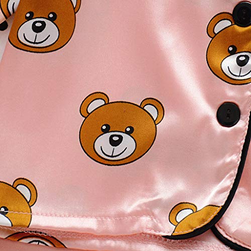 Julhold - Pijama de manga larga con diseño de oso de dibujos animados y pantalones de algodón para bebé de 1 a 5 años Rosa rosa 24 meses