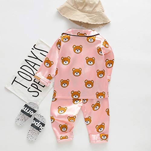 Julhold - Pijama de manga larga con diseño de oso de dibujos animados y pantalones de algodón para bebé de 1 a 5 años Rosa rosa 24 meses