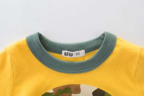 Julhold Verano Niño Niños Bebé Niños Ocio De Dibujos Animados Rayas Pescados Sueltos De Algodón Camiseta Pantalones Cortos Trajes Ropa Conjunto 2 Estilo Amarillo amarillo 5-6 Años