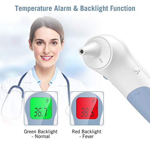 JUMPER Medical termómetro de frente Termómetro digital infrarrojo con lectura precisa Alarma de fiebre para recuerdos de bebés, termómetro de oído para bebés y adultos (Azul)