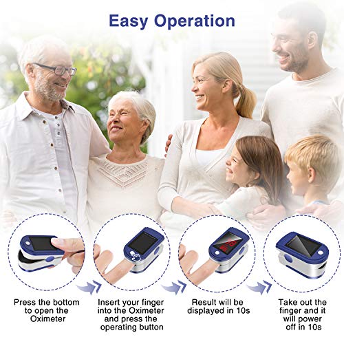 JUMPER Oxímetro de Pulso con Pantalla Grande Para Medir SpO2, índice de Perfusión y Frecuencia de Pulso en el Dedo, con Estuche, Baterías y Cordón (Azul)