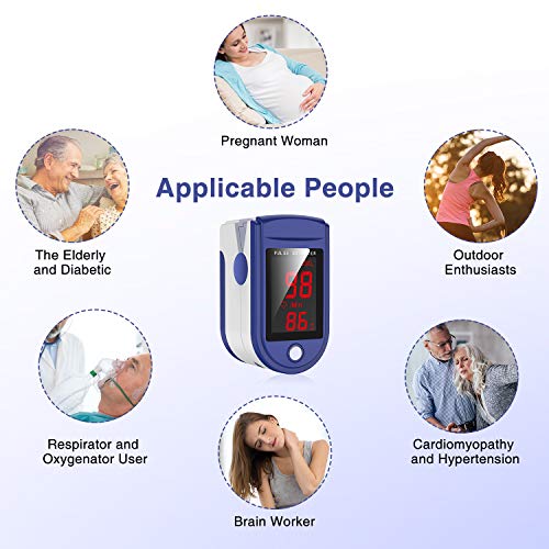 JUMPER Oxímetro de Pulso con Pantalla Grande Para Medir SpO2, índice de Perfusión y Frecuencia de Pulso en el Dedo, con Estuche, Baterías y Cordón (Azul)