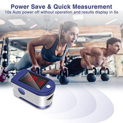 JUMPER Oxímetro de Pulso con Pantalla Grande Para Medir SpO2, índice de Perfusión y Frecuencia de Pulso en el Dedo, con Estuche, Baterías y Cordón (Azul)