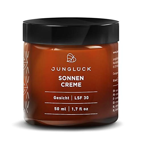 Junglück - Crema solar vegana - Protección solar natural de base mineral - Cosmética natural y sostenible - Made in Germany - Recipiente de cristal - 50 ml