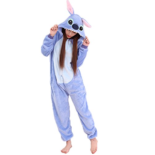 JunYito Pijama Pikachu Animale Disfraz Stitch Traje Niños Niña Adulto Mujer Invierno Kigurumi Unicornio Cosplay Halloween y Navidad (L, Stitch Adultos)