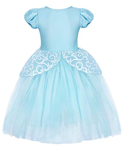 Jurebecia Cenicienta Princesa Dress Traje de Fiesta Vestido Fiesta de Cumpleaños Outfits Halloween Princesa Niñas Ropa 3-4 Años Azul