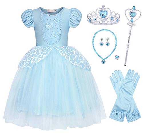 Jurebecia Cenicienta Princesa Dress Traje de Fiesta Vestido Fiesta de Cumpleaños Outfits Halloween Princesa Niñas Ropa 3-4 Años Azul