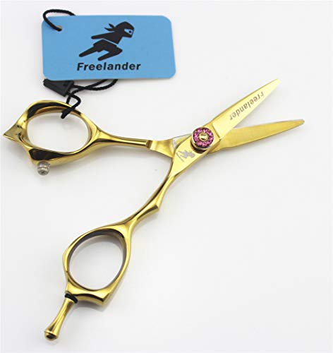 JUSEN Peluquería Tijeras de Peluquero, de 4,0 Pulgadas Plana de Acero Inoxidable Tijeras del Corte, Bangs Tijeras, Tijeras de Corte de la ceja - con Fino de tensión Ajustable Tornillo (Oro)