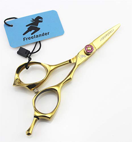 JUSEN Peluquería Tijeras de Peluquero, de 4,0 Pulgadas Plana de Acero Inoxidable Tijeras del Corte, Bangs Tijeras, Tijeras de Corte de la ceja - con Fino de tensión Ajustable Tornillo (Oro)