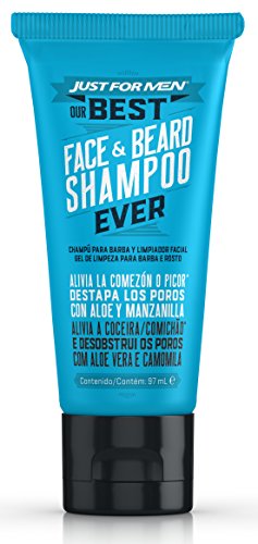 Just For Men, Champú Barba y Limpiador Facial, Cuidado Diario con Avena, Aloe, Manzanilla y Aceite de Jojoba, 97 ml