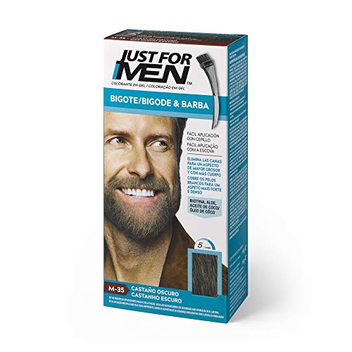 Just For Men, Tinte Colorante en gel para barba y bigote para hombre. Elimina las canas y cuida la barba en 5 minutos. Castaño Oscuro, 15 ml (Formula Mejorada)