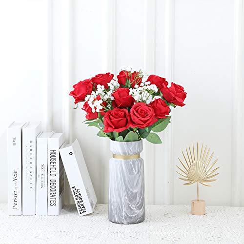 JUSTOYOU - Ramo de rosas artificiales de seda (10 unidades) Rojo