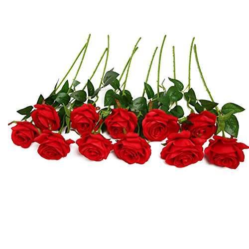 JUSTOYOU - Ramo de rosas artificiales de seda (10 unidades) Rojo