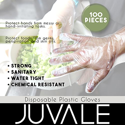 Juvale Guantes Desechables Alimentos Prep - 100 Piece Guantes de plástico Desechables para Alimentos, manipulación de Alimentos, Transparente, de un tamaño más