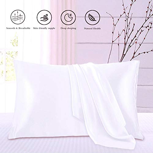 juwenin - Funda de almohada de seda para cuidado del pelo y rostro, para prevenir las arrugas, cremallera oculta, 2 unidades, poliéster Poliéster. raso seda sintética, Blanco, Estándar