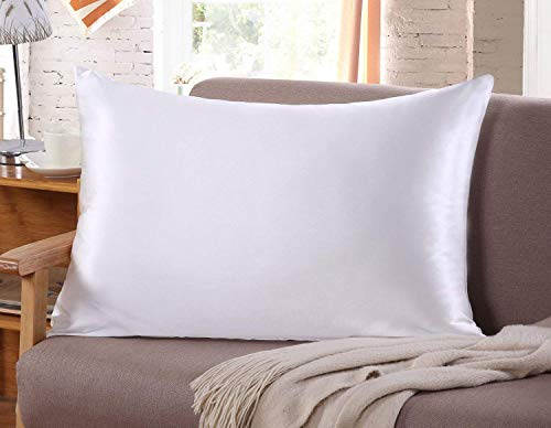 juwenin - Funda de almohada de seda para cuidado del pelo y rostro, para prevenir las arrugas, cremallera oculta, 2 unidades, poliéster Poliéster. raso seda sintética, Blanco, Estándar