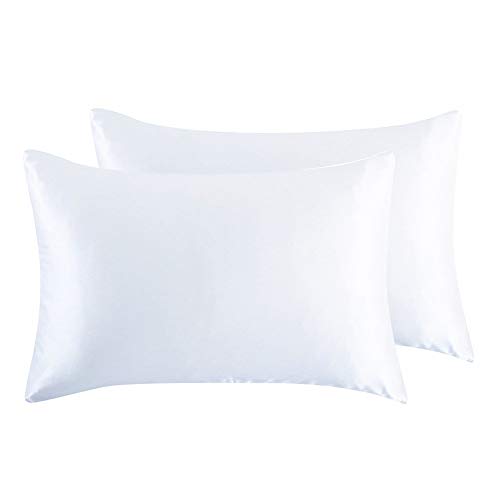 juwenin - Funda de almohada de seda para cuidado del pelo y rostro, para prevenir las arrugas, cremallera oculta, 2 unidades, poliéster Poliéster. raso seda sintética, Blanco, Estándar