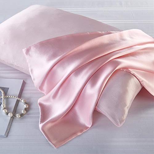 juwenin - Funda de almohada de seda para cuidado del pelo y rostro, para prevenir las arrugas, cremallera oculta, 2 unidades, poliéster raso Poliéster. seda sintética, Rosa, Matrimonio doble
