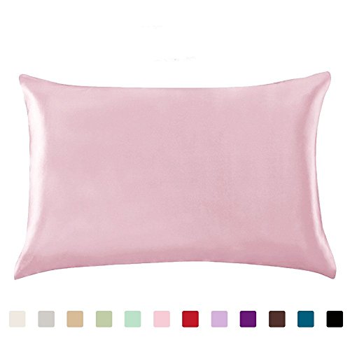 juwenin - Funda de almohada de seda para cuidado del pelo y rostro, para prevenir las arrugas, cremallera oculta, 2 unidades, poliéster raso Poliéster. seda sintética, Rosa, Matrimonio doble
