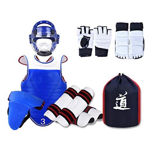 JXS Taekwondo - Juego de 8 piezas de protección para el pecho, color rojo y azul, color azul, tamaño 150~165cm