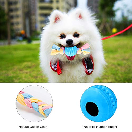 JYPS Puppy Chew Toys, 4pcs Juego de Juguete para la dentición del Perro con Bolas y Cuerdas de algodón Regalo Interactivo de Juguetes para Mascotas para Cachorros pequeños y Perros medianos (Azul)