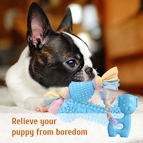 JYPS Puppy Chew Toys, 4pcs Juego de Juguete para la dentición del Perro con Bolas y Cuerdas de algodón Regalo Interactivo de Juguetes para Mascotas para Cachorros pequeños y Perros medianos (Azul)