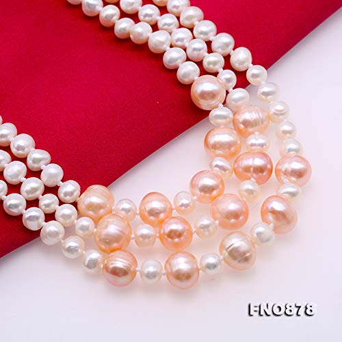JYX Fine 6-10 mm blanco rosa cerca redondo perla de agua dulce collar largo 58"