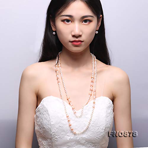 JYX Fine 6-10 mm blanco rosa cerca redondo perla de agua dulce collar largo 58"