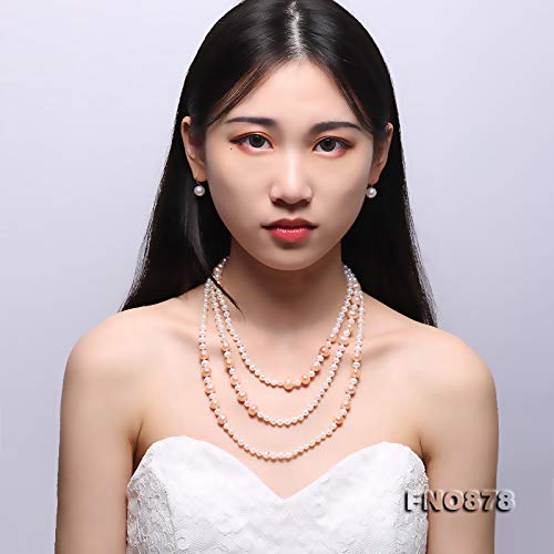 JYX Fine 6-10 mm blanco rosa cerca redondo perla de agua dulce collar largo 58"