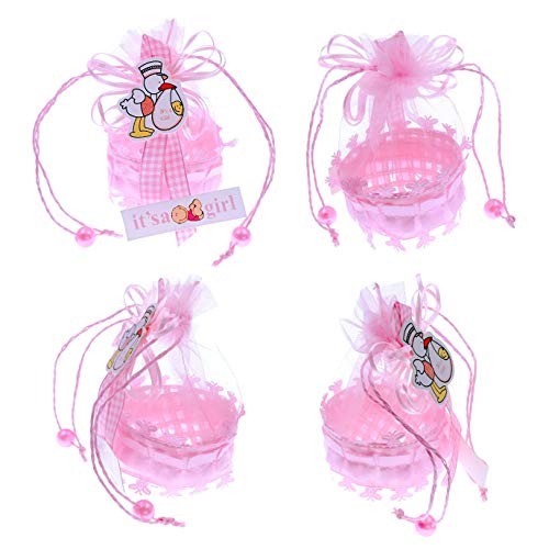 JZK 12 x It's a Girl Mini Rosa Canasta de Organza favorecer Bolsas Cajas de Dulces de Regalo para niña Baby Shower Invitados de Boda Fiesta comunion o Bautizo cumpleaños