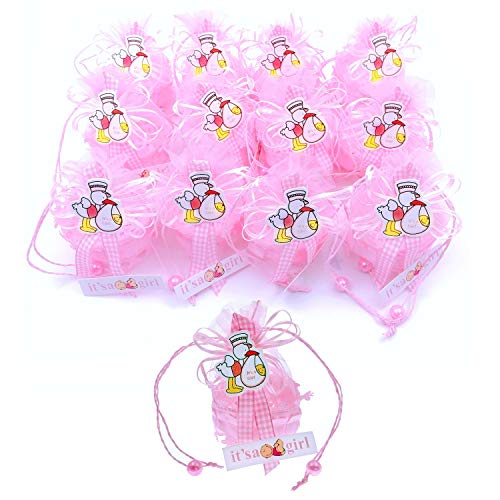 JZK 12 x It's a Girl Mini Rosa Canasta de Organza favorecer Bolsas Cajas de Dulces de Regalo para niña Baby Shower Invitados de Boda Fiesta comunion o Bautizo cumpleaños