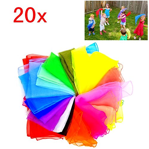 JZK 20 Piezas pañuelos de Malabares Bailar pequeño pañuelo Seda Bufandas de Danza para niños Adulto Chicas Actividades de Fiesta decoración y Juegos Accesorios