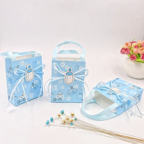 JZK 24 x Azul Baby Shower Bolsa Favor niño Bolsa Dulce Mini Fiesta Bolsa Papel para bebé niño Fiesta cumpleaños Bautizo Bautismo Fiesta recién Nacida