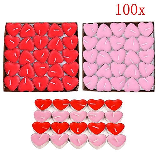 JZK 50 Rojo + 50 Rosa Velas Románticas de Corazón de Amor Para Decoración de Mesa de Boda, Día de San Valentín, Aniversario