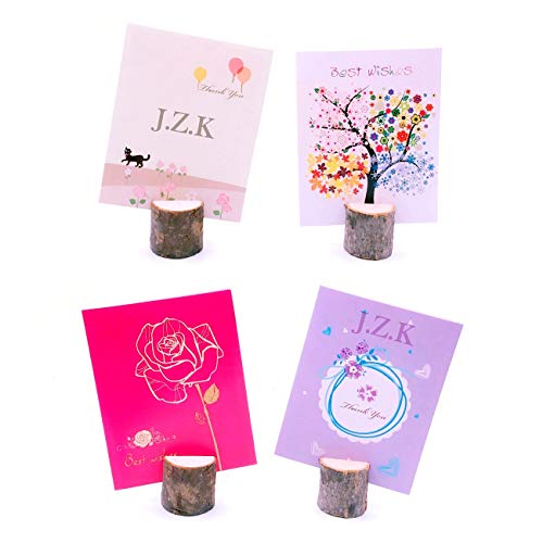 JZK 50 x Soportes tocón madera decoración número de mesa sostenedor foto nombre tarjeta memorándum para boda de tema rústico navidad cumpleaños jardín fiesta de barbacoa