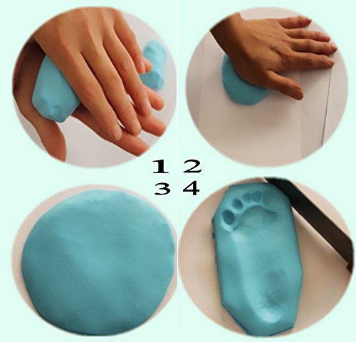 JZK Kit de marco fotos madera para manos y huellas para bebés, con arcilla alta calidad, regalo perfecto para recién nacidos (rosa arcilla)