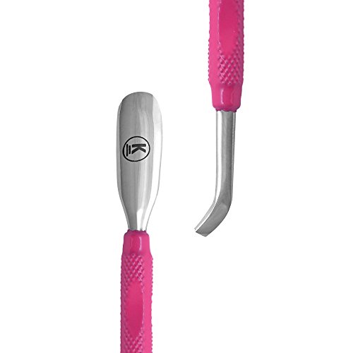 K-Pro Empujador de Cutículas y Limpiauñas con Espátula, Acero Inoxidable - Empujador Profesional (Rose)